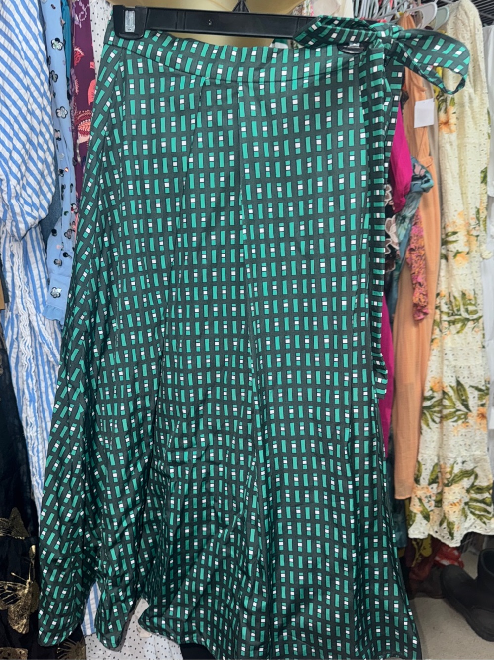 Weekend Max Mara Wrap Green and Teal Geometric Midi Skirt - Picture 3 of 9